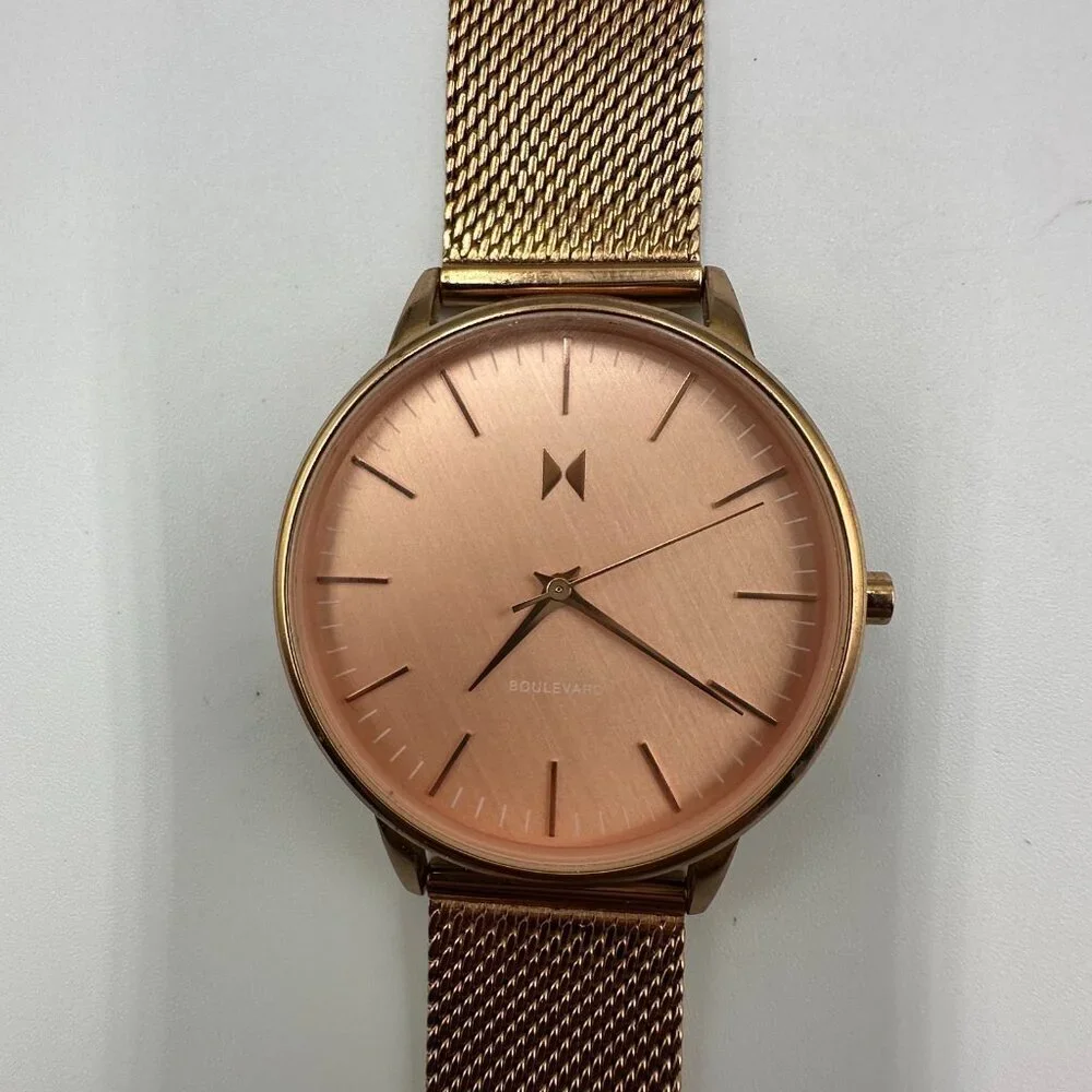 MVMT Hermosa Watch Women Rose Gold Tone 38MM Dial Mesh Band New Battery 8.5